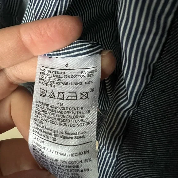 Gap Navy Blue Denim Pinstripe Lined Single Button Collared Fit & Darted Blazer 8 - Picture 12 of 12